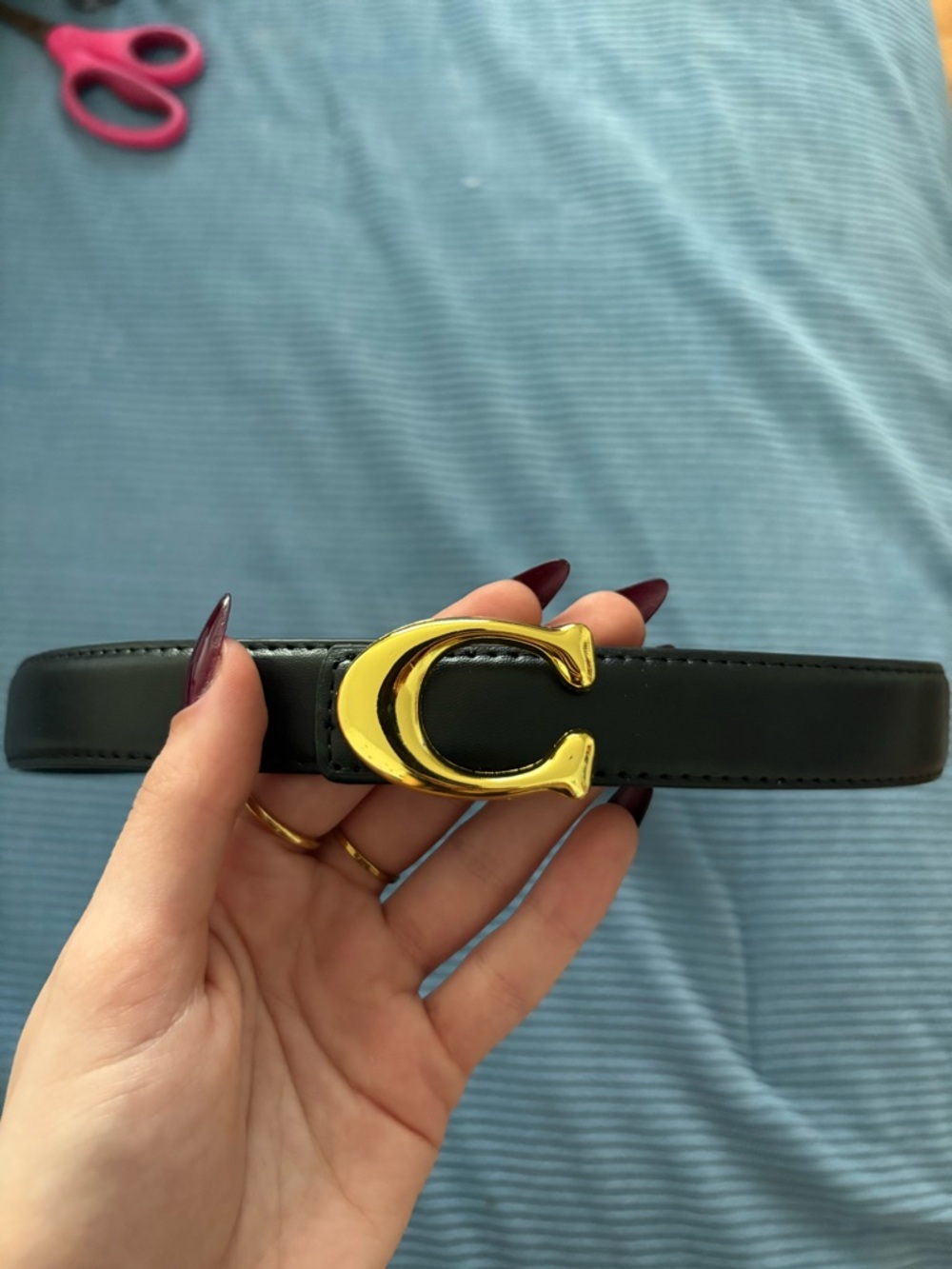 Coach Black Leather Belt with Gold 'C' Signature Buckle